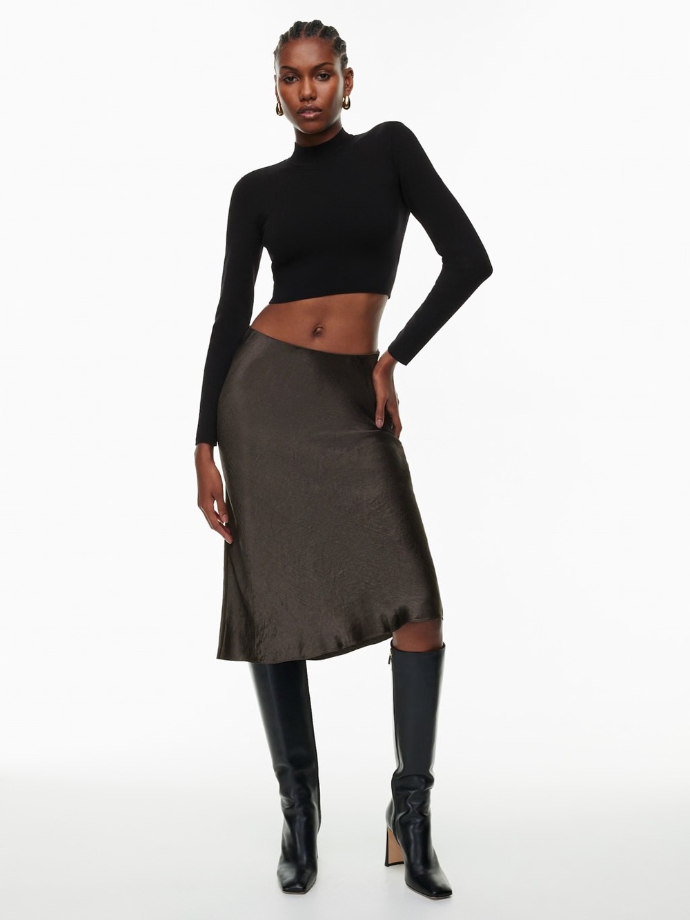 Babaton Slip Satin Midi Skirt – Rich Mocha Brown, Size 4